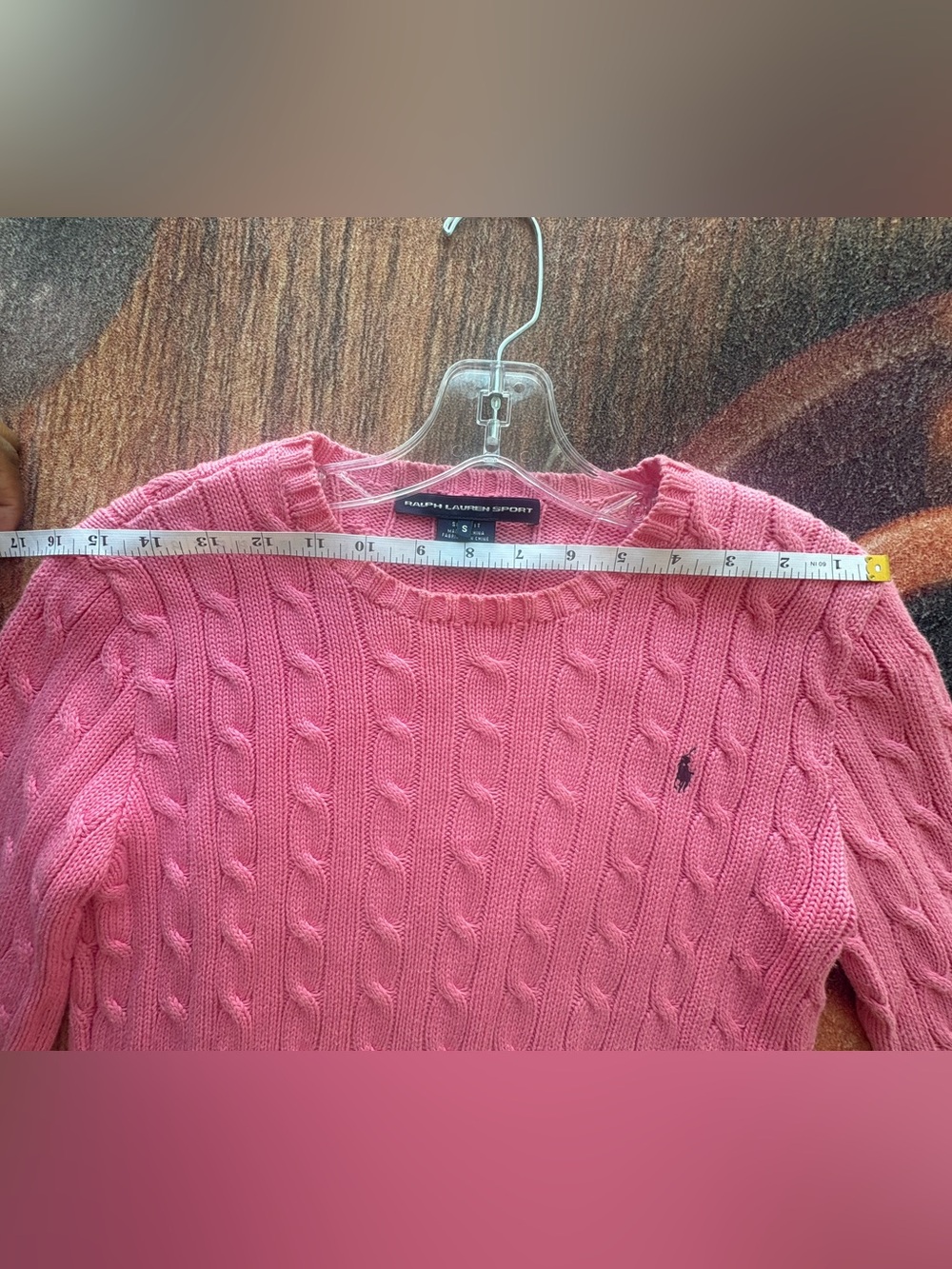 Ralph Lauren Sports Bright Pink Cable-Knit Crewneck Sweater Size S slimfit Cozy - Picture 4 of 9